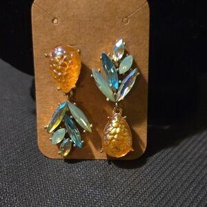 Betsey Johnson Summer Picnic: Mismatched Pineapple CrystalDrop Earrings Retired